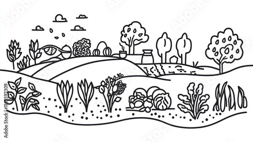 Wallpaper Mural A Hand Drawn Illustration Of A Picturesque Farmland Scene Torontodigital.ca