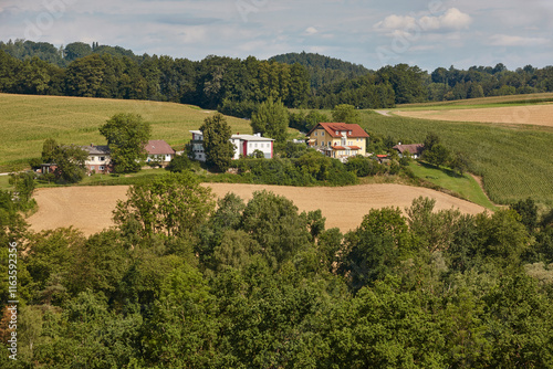 Obraz na płótnie Traditional countryside cottages in austrian hills. Austria landscape w salonie