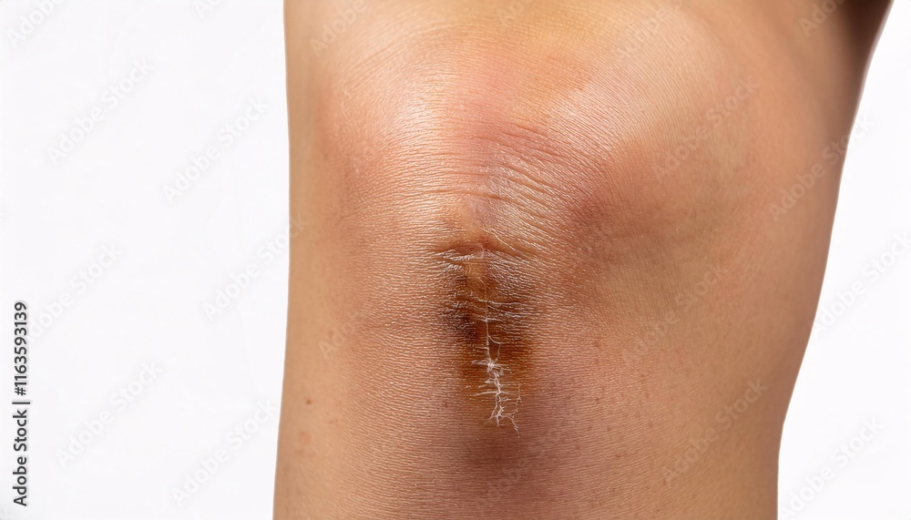 macro shot of a healed scar from a campfire burn on the leg, showing wrinkled texture and subtle discoloration in isolated white background
macro shot of a healed scar from a campfire burn on the leg, showing wrinkled texture and subtle discoloration in isolated white background