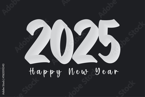 Happy new year 2025 word logo text, a white number on a black background vector illustration