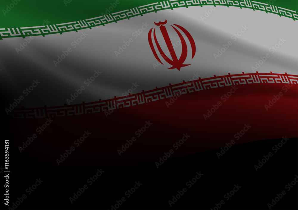 Iranian flag flies majestically on a black background, vector illustration