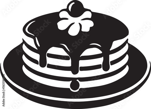 Pancake silhouette vector art illustration. Black and white pancake vector illustration.