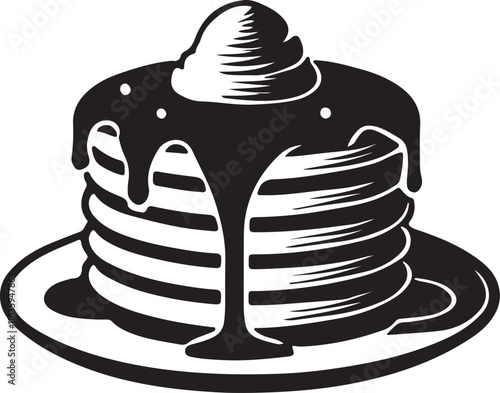 Pancake silhouette vector art illustration. Black and white pancake vector illustration.