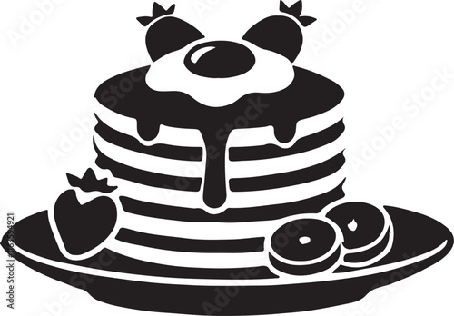 Pancake silhouette vector art illustration. Black and white pancake vector illustration.