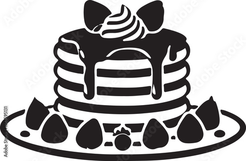 Pancake silhouette vector art illustration. Black and white pancake vector illustration.