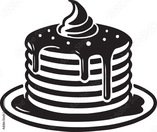 Pancake silhouette vector art illustration. Black and white pancake vector illustration.