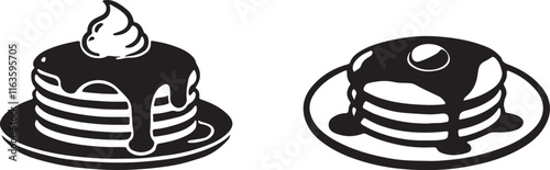 Pancake silhouette vector art illustration. Black and white pancake vector illustration.