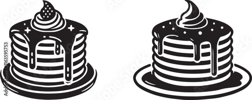 Pancake silhouette vector art illustration. Black and white pancake vector illustration.