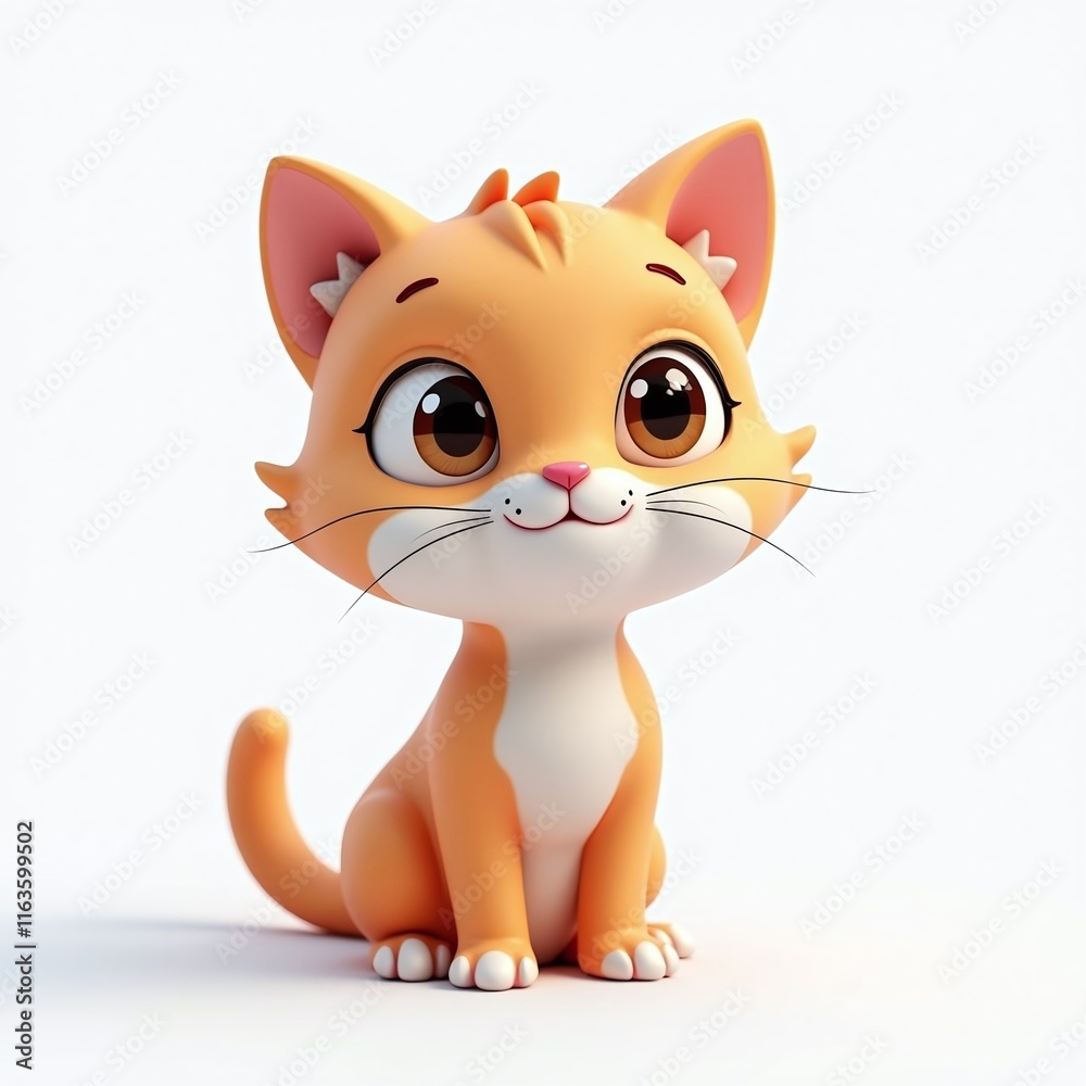 Fototapeta premium A cute stylized orange cat sitting upright on a clean white background with a calm expression.