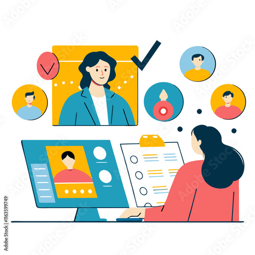 Ai generated recruitment interviews woman conducting virtual interviews office setting engaging content professional viewpoint