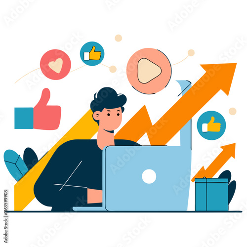 Ai generated video creation by a man on laptop modern workspace digital environment engaging viewpoint