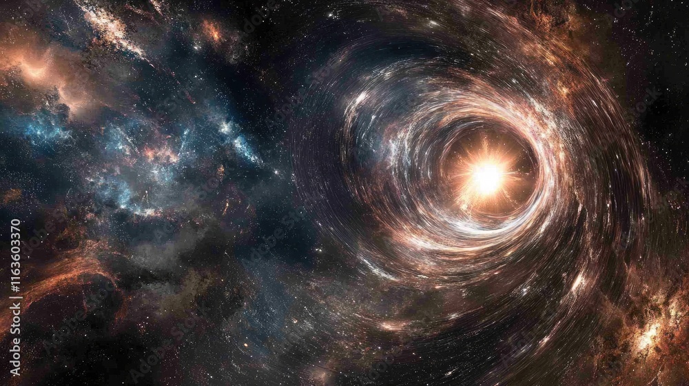 Obraz premium A cosmic swirl depicting a vibrant galaxy with a central luminous star.