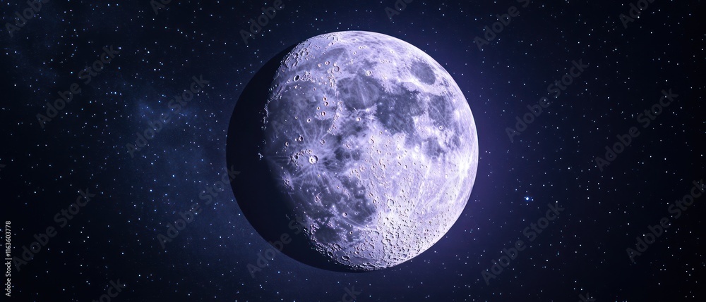 Fototapeta premium Purple moon in a dark night sky with stars.