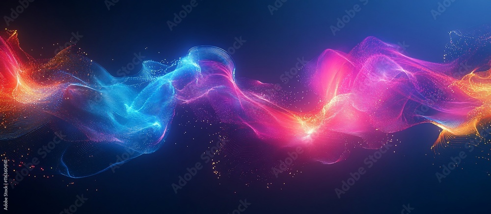 Obraz premium Abstract colorful energy waves flowing across dark background.