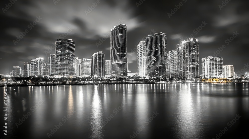 Fototapeta premium Urban Skyline with High Contrast and Bright Lighting