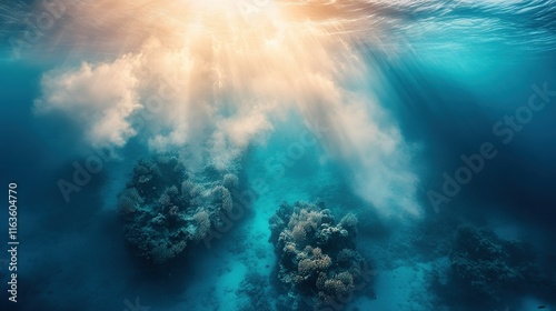 Wallpaper Mural Vibrant underwater ecosystem teeming with schools of fish, intricate coral formations, glowing hues, aerial perspective showcasing marine life Torontodigital.ca