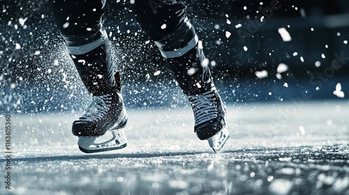 Wallpaper Mural A close-up of a male hockey player in black gear skating on ice, creating a spray of snow. Torontodigital.ca