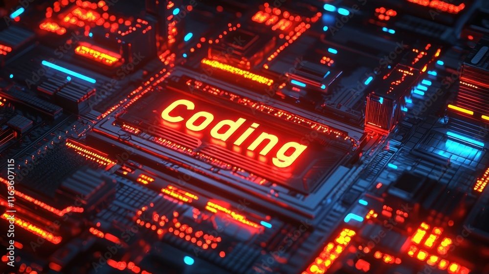 Obraz premium Neon Coding: A Futuristic Digital Landscape