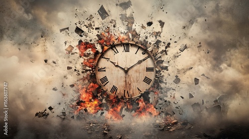 Wallpaper Mural Fragmented Timepiece, a clock face disintegrating into eras, each shard revealing unique historical moments, a visual exploration of time's passage Torontodigital.ca