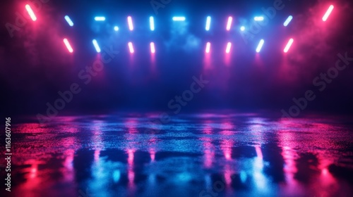 Wallpaper Mural Light effect, blurred background. Wet asphalt, night view of the city, neon reflections on the concrete floor. Night empty stage, studio. Dark abstract background, dark empty street. Night city. Torontodigital.ca