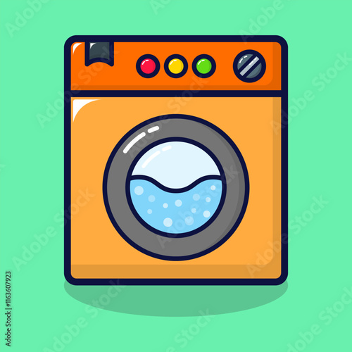 Electric washing machine icon. Lineal color style isolated on premium design. Flat cartoon vector illustration. 