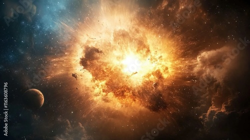 Galactic Fusion, a breathtaking spectacle of swirling galaxies intertwining, vibrant energy pulses, and celestial wonders colliding in the cosmos