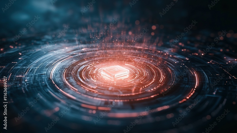 Obraz premium Cybersecurity Protection, digital shield and lock on an advanced interface, emphasizing security and technology integration, safeguarding data integrity