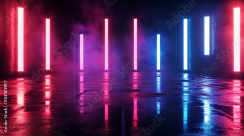 Wallpaper Mural Light effect, blurred background. Wet asphalt, night view of the city, neon reflections on the concrete floor. Night empty stage, studio. Dark abstract background, dark empty street. Night city. Torontodigital.ca