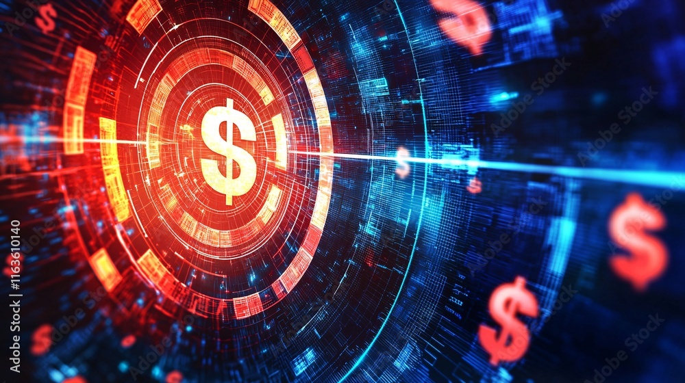 Fototapeta premium Target with Money Symbols Emphasizing Strategic Investment Goals