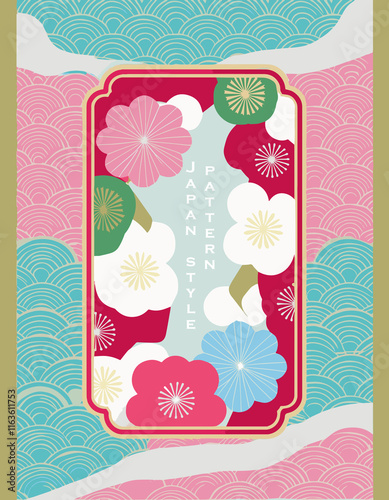 Elegant Traditional Japanese Pattern Design Red Floral Elements Beautifully Decorative Textiles and Decor Cultural  photo