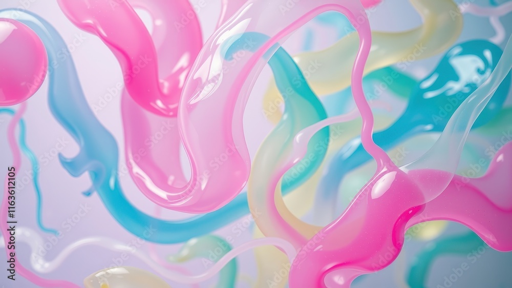 Fototapeta premium Abstract Pastel Swirls A Colorful, Glossy, and Dreamy Fluid Design