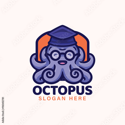 Octopus with educational logo mascot cartoon character vector illustration