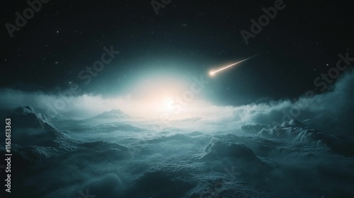 Obraz na płótnie Frozen space station in orbit, comet racing past, a backdrop of distant stars, an exploration of cosmic solitude and wonder w salonie