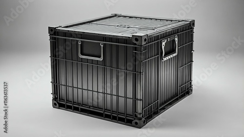 aesthetic gray themed closed metal crate isolated on plain white background