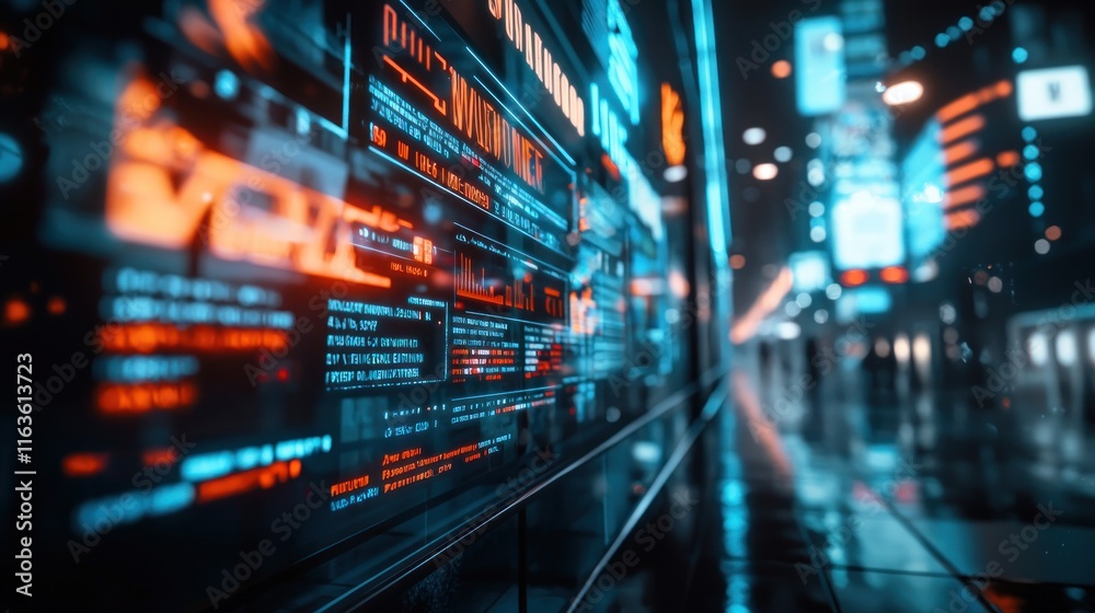 Cyberpunk Cityscape: Futuristic Digital Interface Display Cyberpunk Cityscape: Futuristic Digital Interface Display