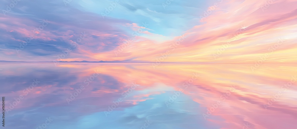 Serene Pastel Sunrise Reflection on Calm Water. Serene Pastel Sunrise Reflection on Calm Water.