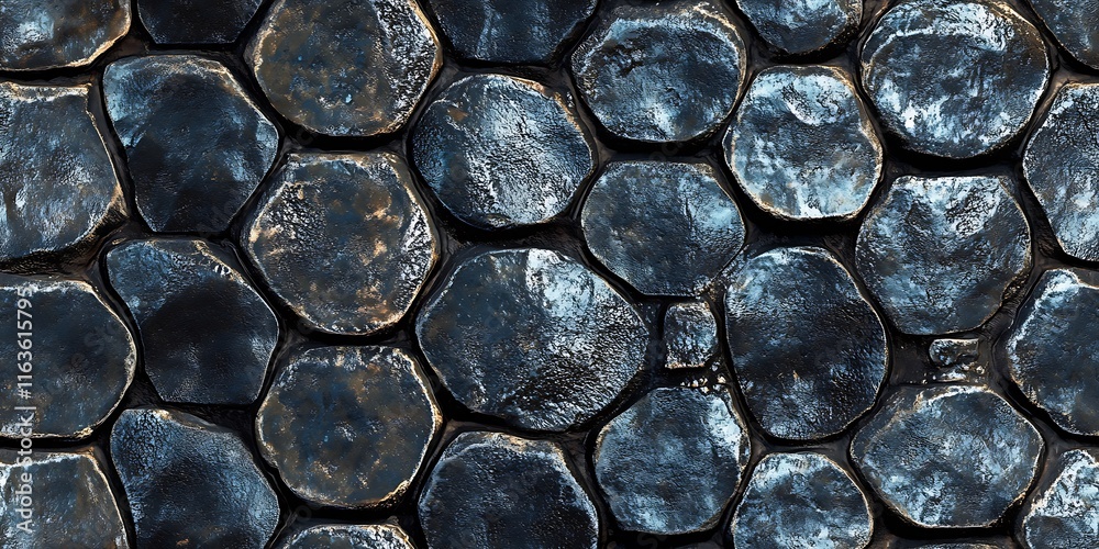 Dark hexagonal stones create a seamless repeat pattern for texture design Dark hexagonal stones create a seamless repeat pattern for texture design