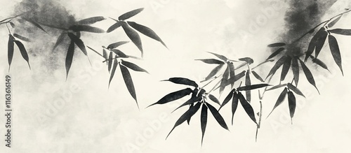 Bamboo branches in ink wash painting style.