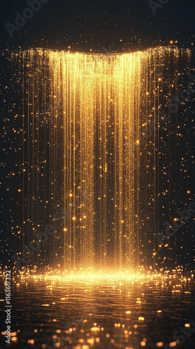 Gold particles cascading like a glittering waterfall