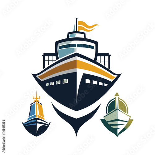 modern minimal creative ship boat logo icon vector art design