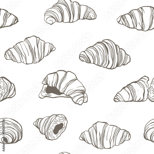 Hand drawn croissant seamless pattern