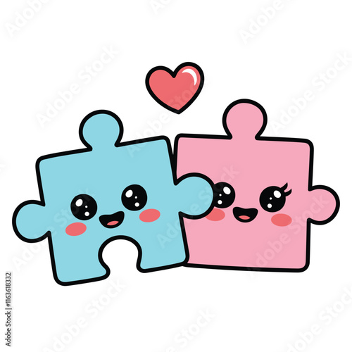 Cute Puzzle Pieces with Heart Illustration
