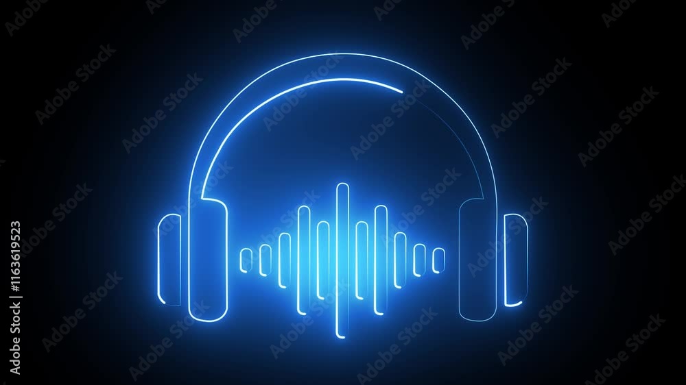 Glowing neon line Headphones icon. neon headphone icon animation on black background .4k video