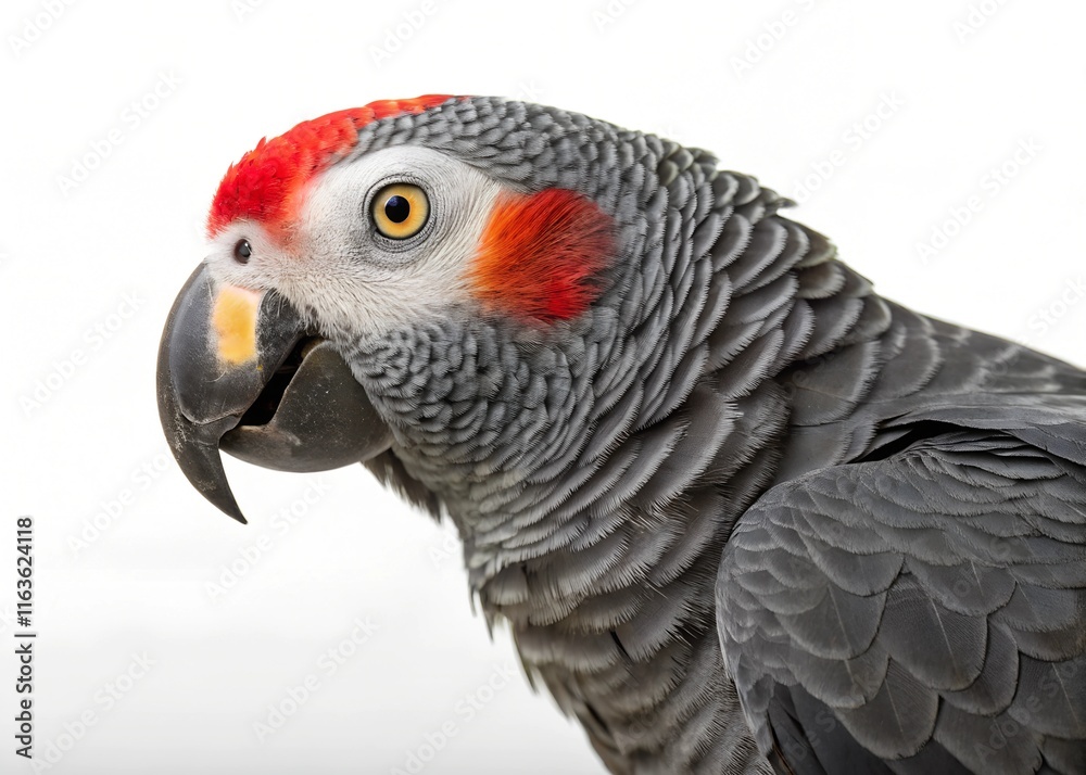Fototapeta premium close up of makao gray parrot on a transparent