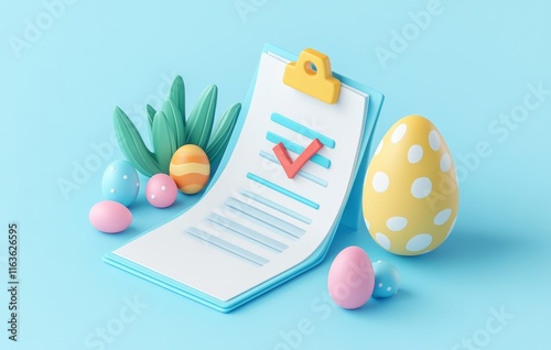 Isometric Icon of a Document with a Checkmark on a Light Blue Background, ideal for approval or verification concepts photo