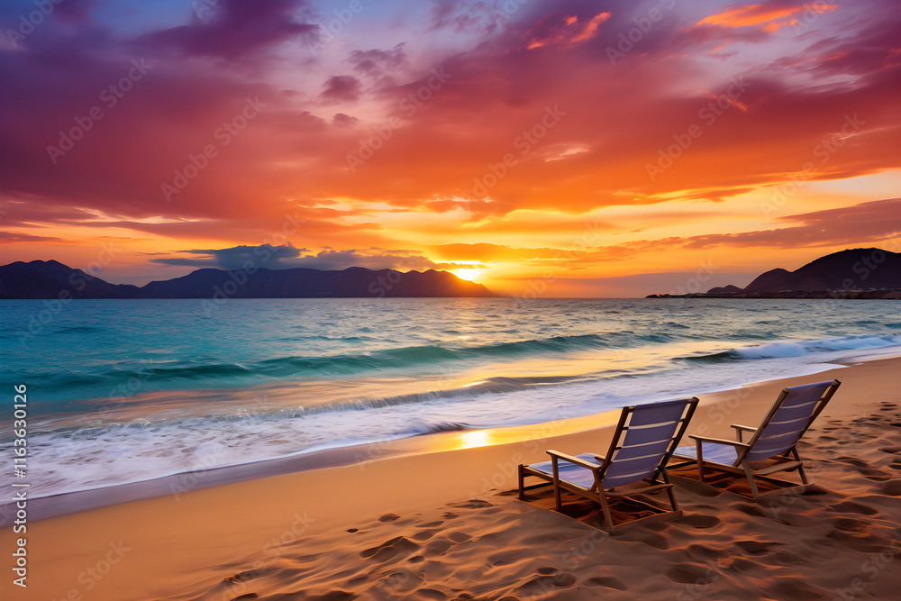 Vibrant Sunset on a Serene and Uncrowded Tropical Paradise Beach - The Ultimate Vacation Destination Vibrant Sunset on a Serene and Uncrowded Tropical Paradise Beach - The Ultimate Vacation Destination