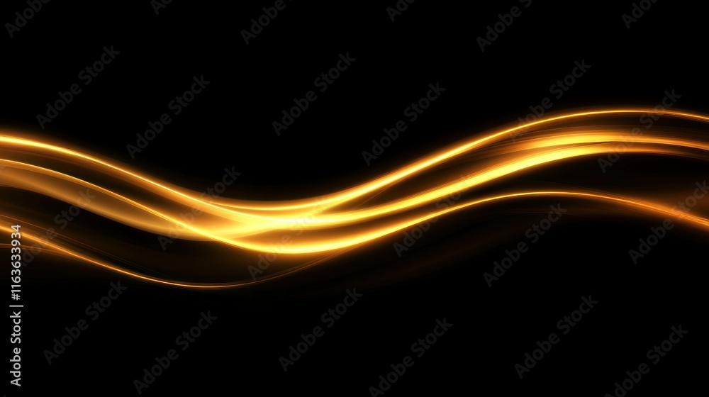 Obraz premium A smooth golden curve forming abstract waves across a satin black background, glowing softly with warm and festive light