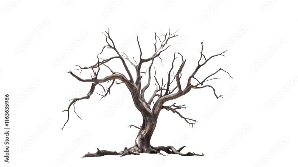 Fototapeta premium Dead tree branches dried tree on transparent background PNG.