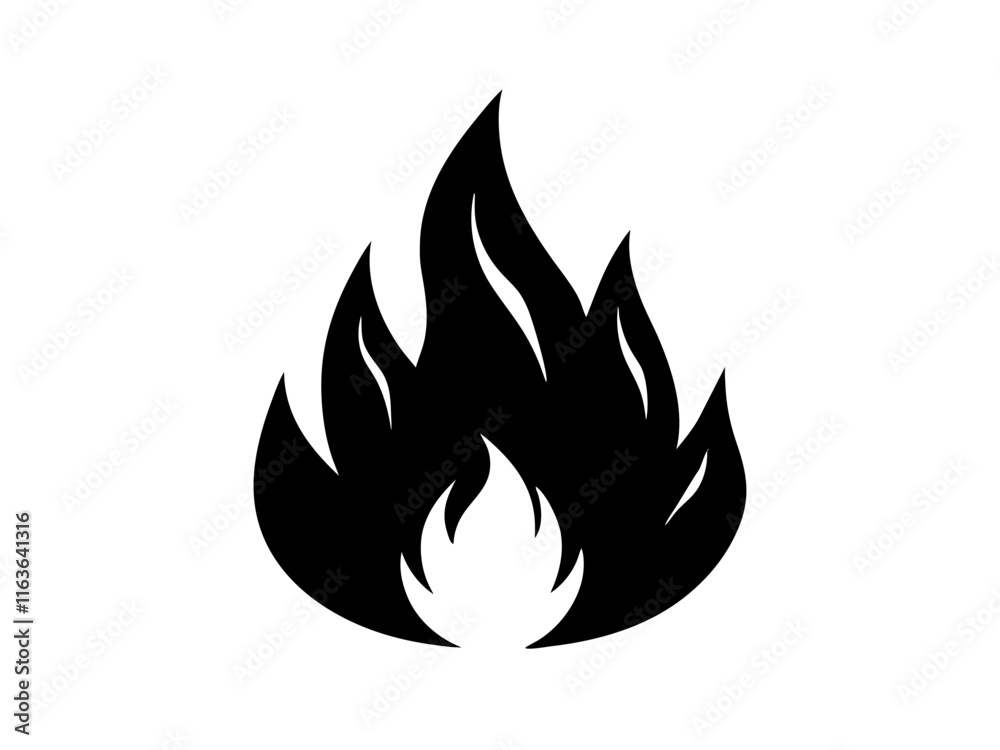 Fire black silhouette vector, Simple silhouette Design vector icon with white background. Fire black silhouette vector, Simple silhouette Design vector icon with white background.