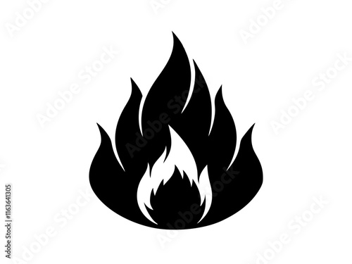 Fire black silhouette vector, Simple silhouette Design vector icon with white background.